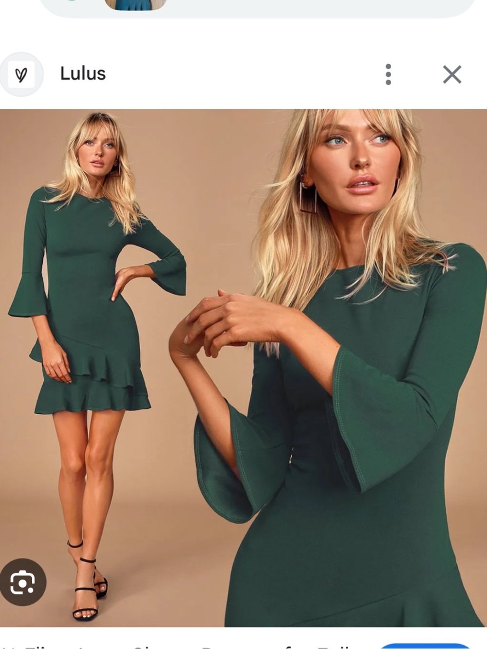 Lulus Deep Green Ruffle Hem Bell Sleeve Dress